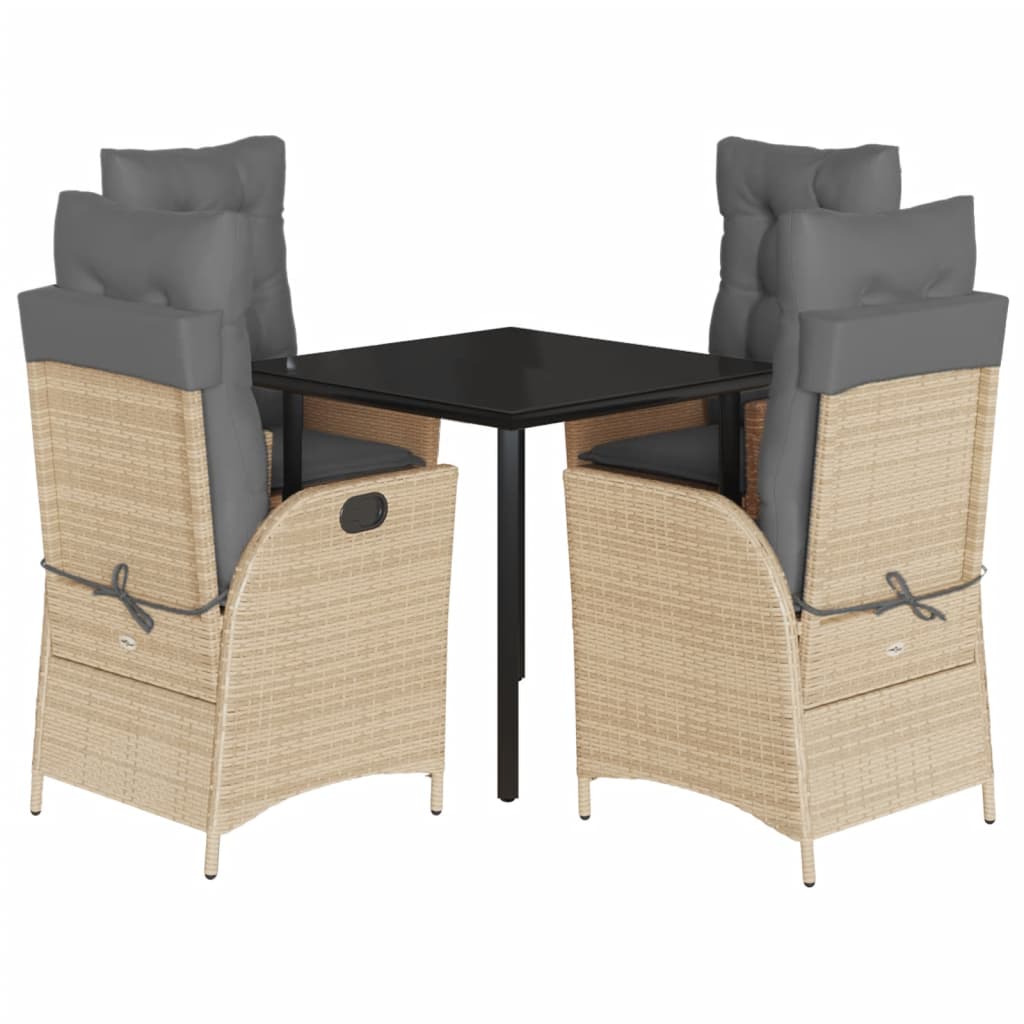 5-delige Tuinset met kussens poly rattan beige