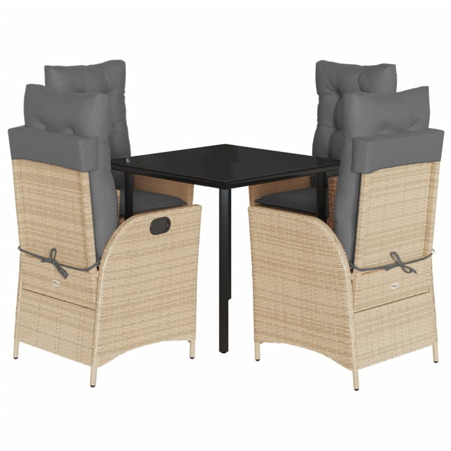 5-delige Tuinset met kussens poly rattan beige