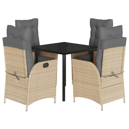 5-delige Tuinset met kussens poly rattan beige