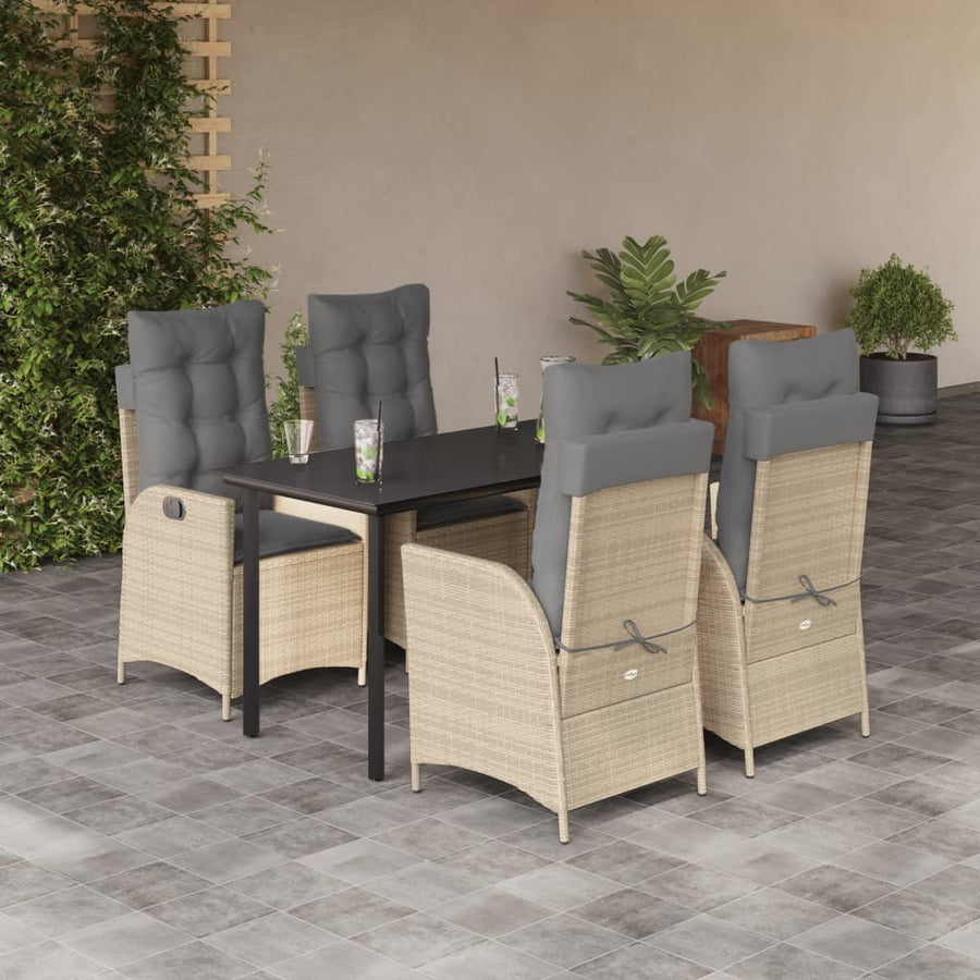 5-delige Tuinset met kussens poly rattan beige