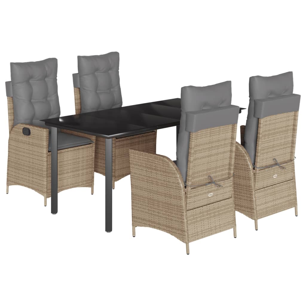 5-delige Tuinset met kussens poly rattan beige