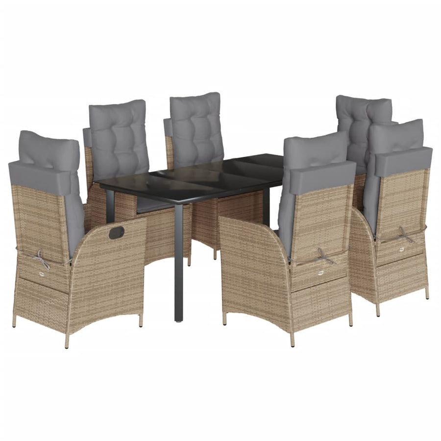 7-delige Tuinset met kussens poly rattan beige