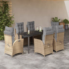 7-Piece Poly Rattan Garden Furniture Set with Cushions - Beige