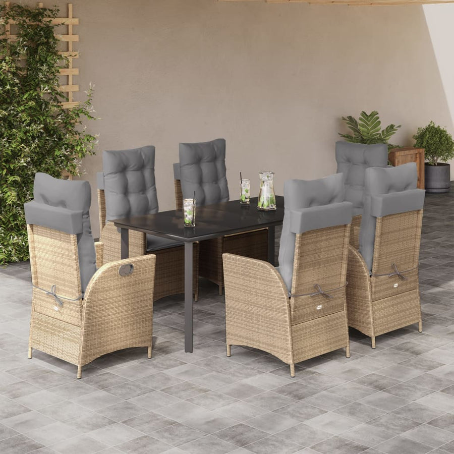 7-delige Tuinset met kussens poly rattan beige