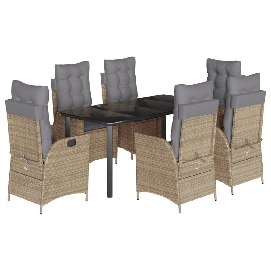 7-delige Tuinset met kussens poly rattan beige