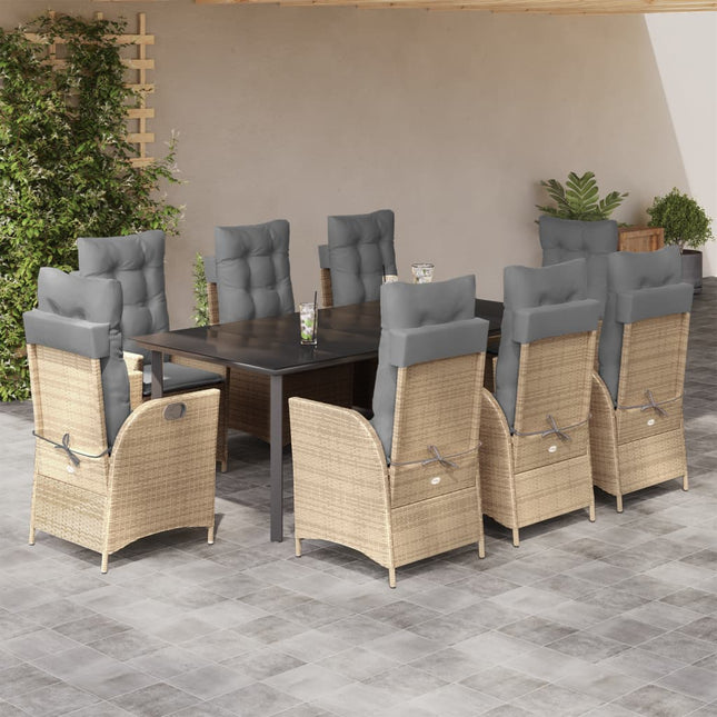 9-delige Tuinset met kussens poly rattan beige