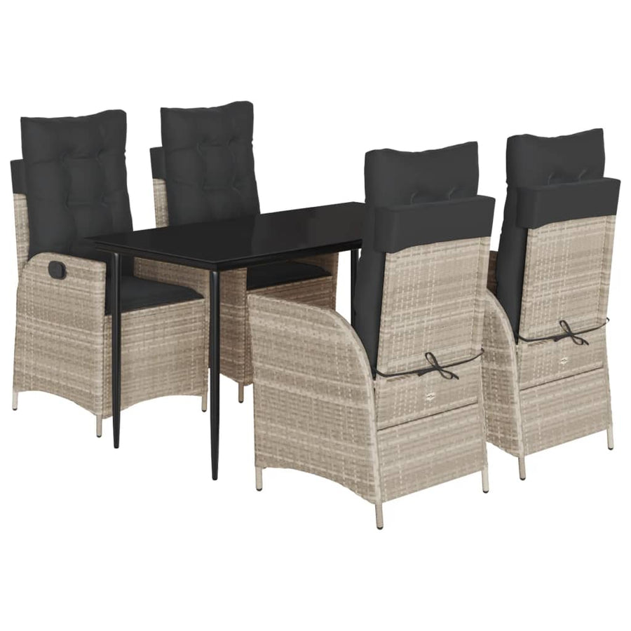 5-Delige Tuinset Met Kussens Poly Rattan Lichtgrijs 4 140 x 70 x 74 cm