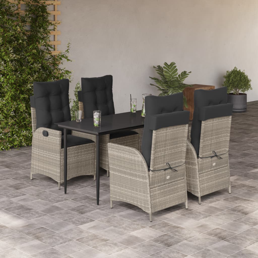 5-Delige Tuinset Met Kussens Poly Rattan Lichtgrijs 4 140 x 70 x 74 cm
