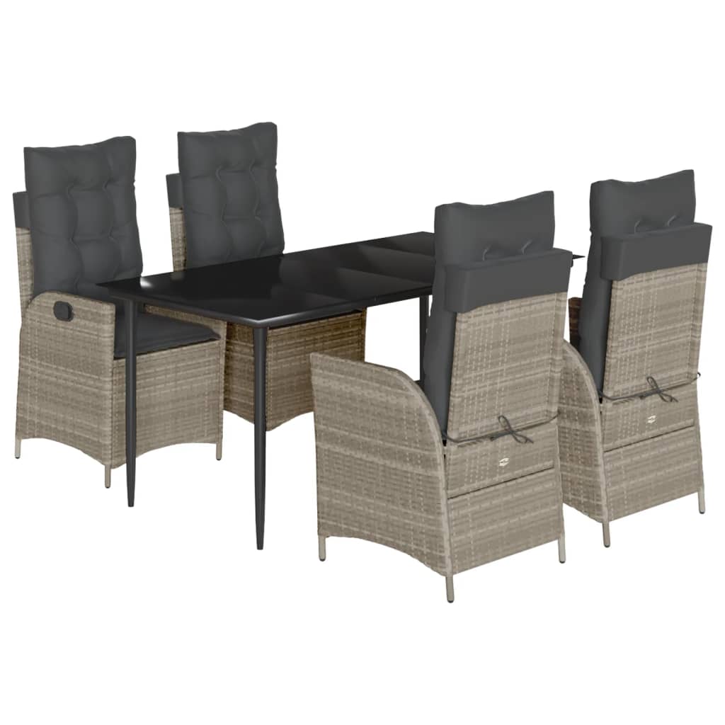 5-delige Tuinset met kussens poly rattan lichtgrijs