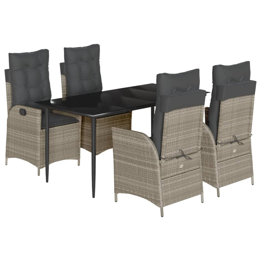 5-delige Tuinset met kussens poly rattan lichtgrijs