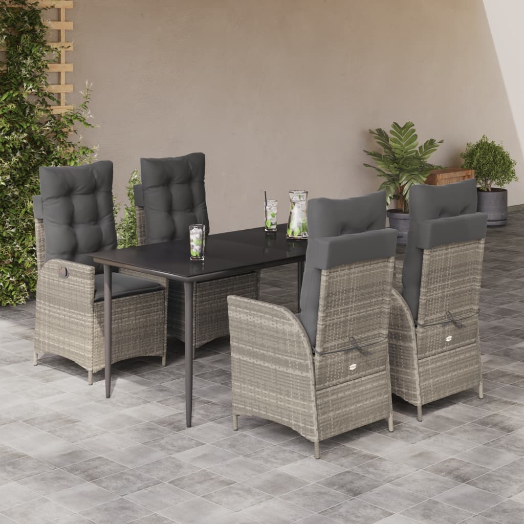 5-delige Tuinset met kussens poly rattan lichtgrijs