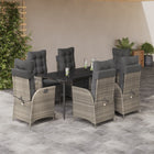 7-Piece Garden Set with Cushions Poly Rattan Grey