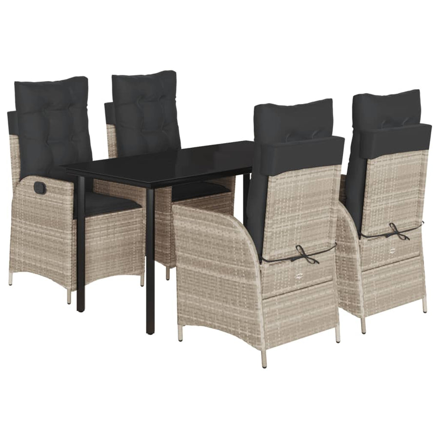 5-delige Tuinset met kussens poly rattan lichtgrijs