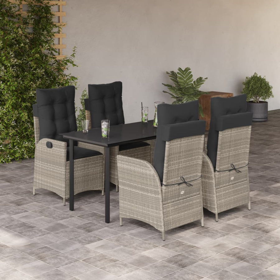 5-delige Tuinset met kussens poly rattan lichtgrijs