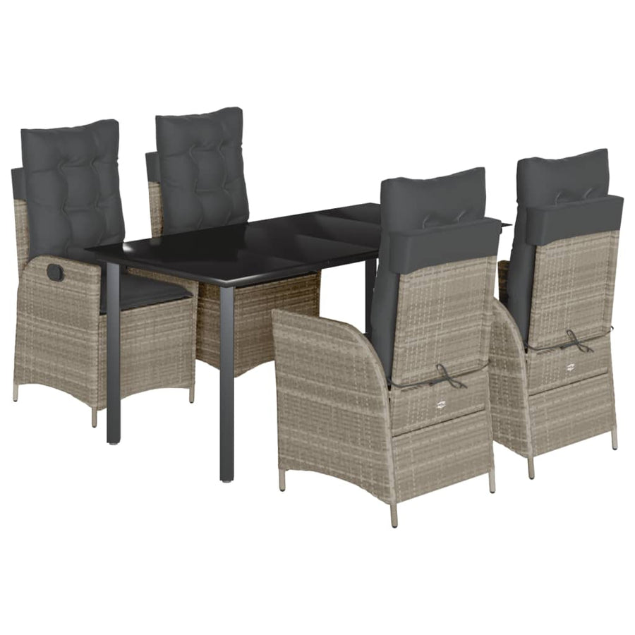 5-delige Tuinset met kussens poly rattan lichtgrijs