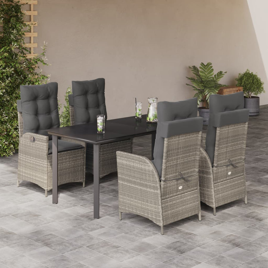 5-delige Tuinset met kussens poly rattan lichtgrijs
