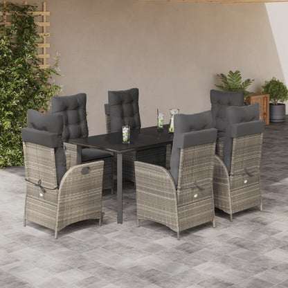 7-delige Tuinset met kussens poly rattan grijs