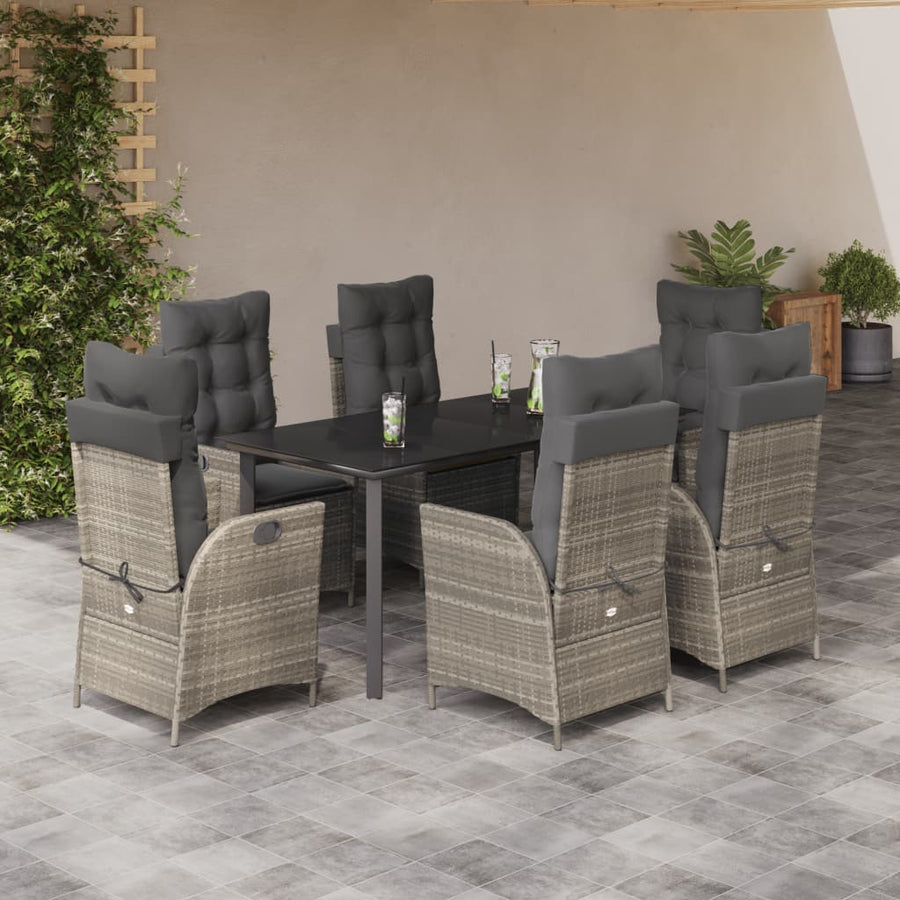 7-delige Tuinset met kussens poly rattan grijs