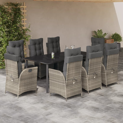 9-Delige Tuinset Met Kussens Poly Rattan Lichtgrijs Zwart