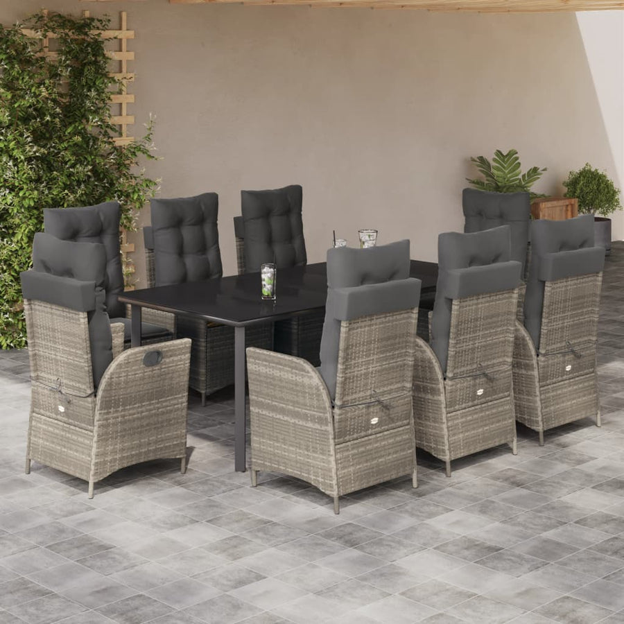 9-Delige Tuinset Met Kussens Poly Rattan Lichtgrijs Zwart