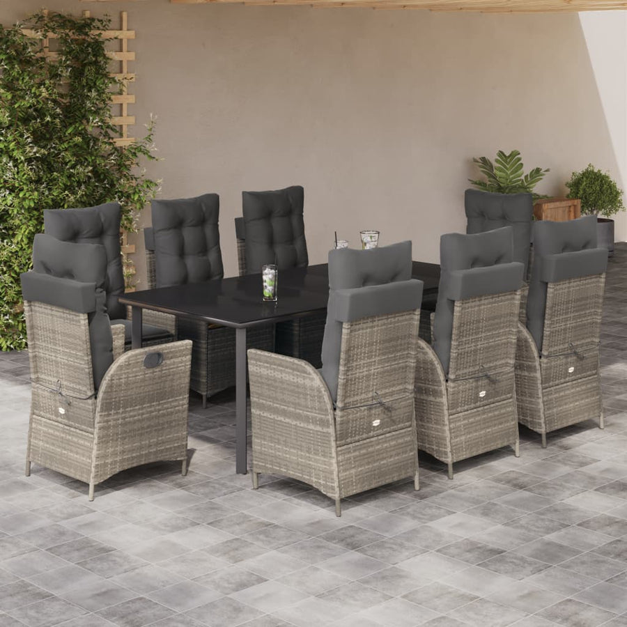 9-Delige Tuinset Met Kussens Poly Rattan Lichtgrijs
