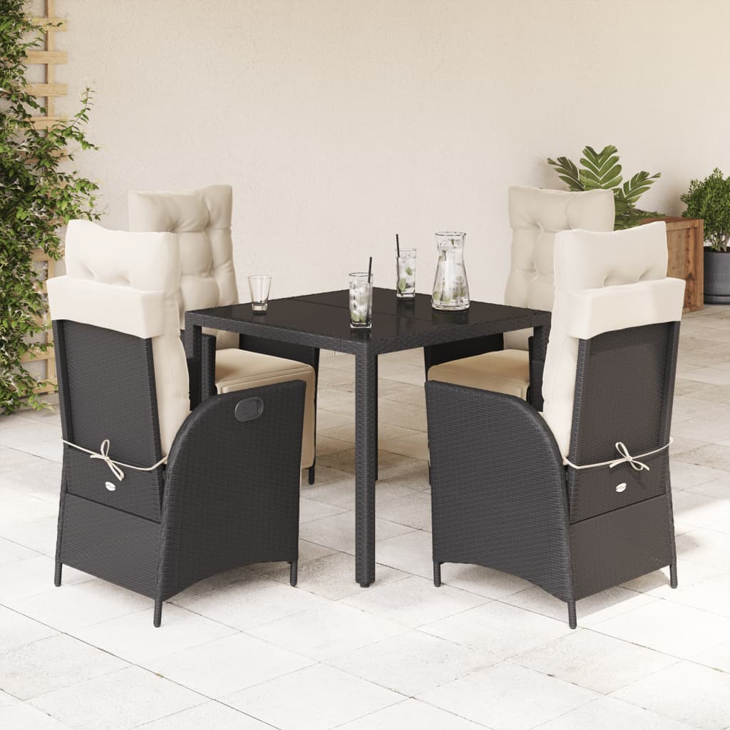 5-Delige Tuinset Met Kussens Poly Rattan 4 90 cm tafellengte Zwart en crème