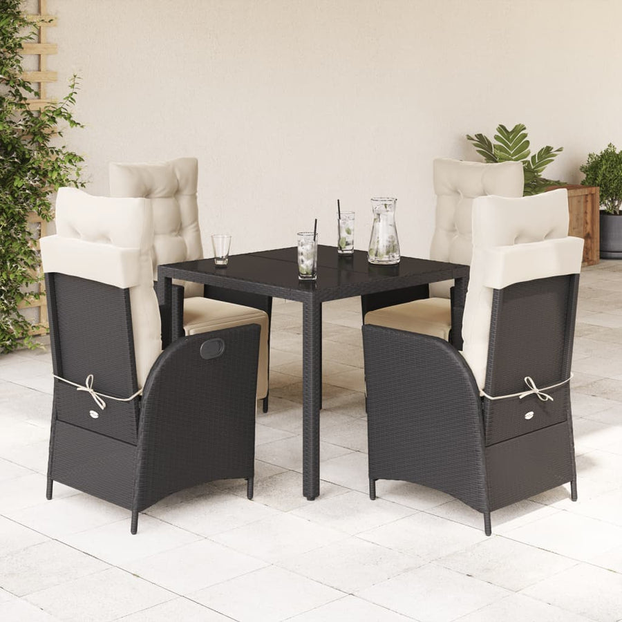 5-Delige Tuinset Met Kussens Poly Rattan 4 90 cm tafellengte Zwart en crème