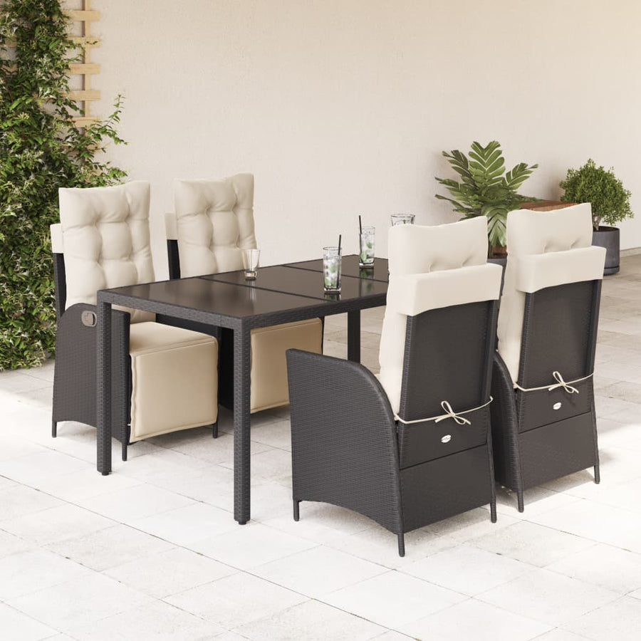 5-delige Tuinset met kussens poly rattan zwart