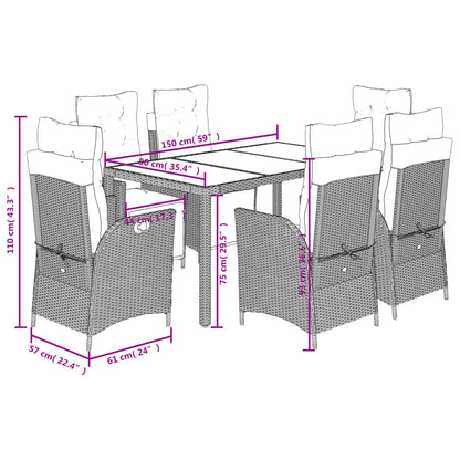 7-delige Tuinset met kussens poly rattan zwart