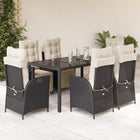 7-Piece Poly Rattan Garden Set with Cushions Black