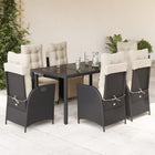 7-Piece Poly Rattan Garden Set with Cushions Black