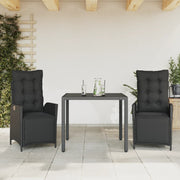 Tuinset 3-delig poly rattan zwart met kussens