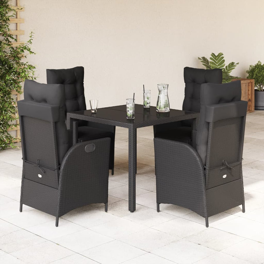 5-Delige Tuinset Met Kussens Poly Rattan 4 90 cm tafellengte Zwart