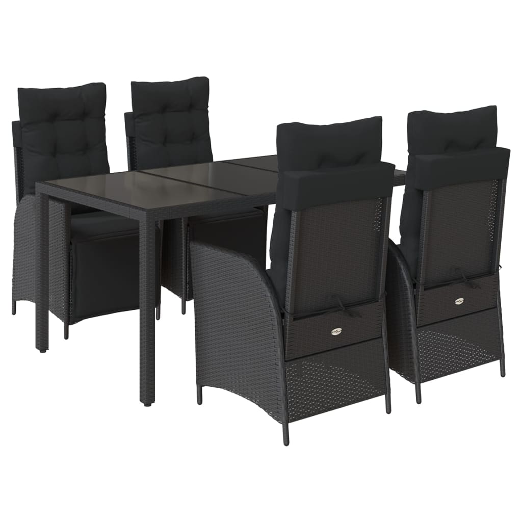 5-delige Tuinset met kussens poly rattan zwart
