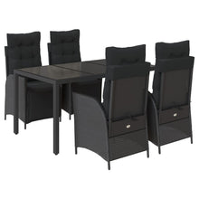 5-delige Tuinset met kussens poly rattan zwart