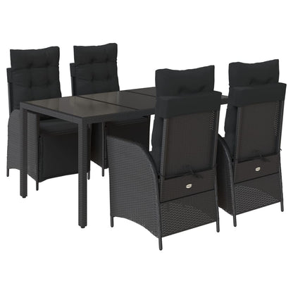 5-delige Tuinset met kussens poly rattan zwart