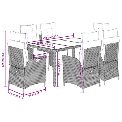 7-delige Tuinset met kussens poly rattan zwart