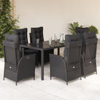7-Piece Poly Rattan Garden Set with Cushions Black
