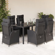 Tuinset 7-delig poly rattan zwart met kussens