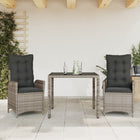 3-delige Tuinset met kussens poly rattan grijs