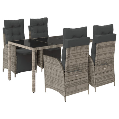 5-delige Tuinset met kussens poly rattan grijs