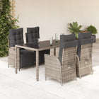 5-piece Garden Set with Cushions Poly Rattan Grey