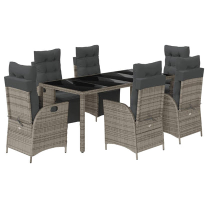 7-delige Tuinset met kussens poly rattan grijs
