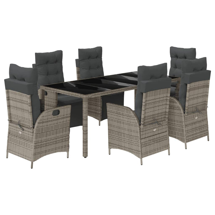 7-delige Tuinset met kussens poly rattan grijs