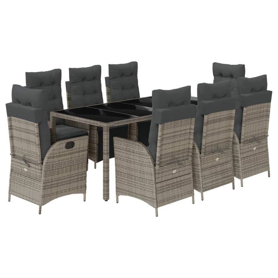 9-delige Tuinset met kussens poly rattan grijs