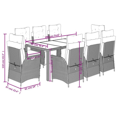 9-delige Tuinset met kussens poly rattan grijs