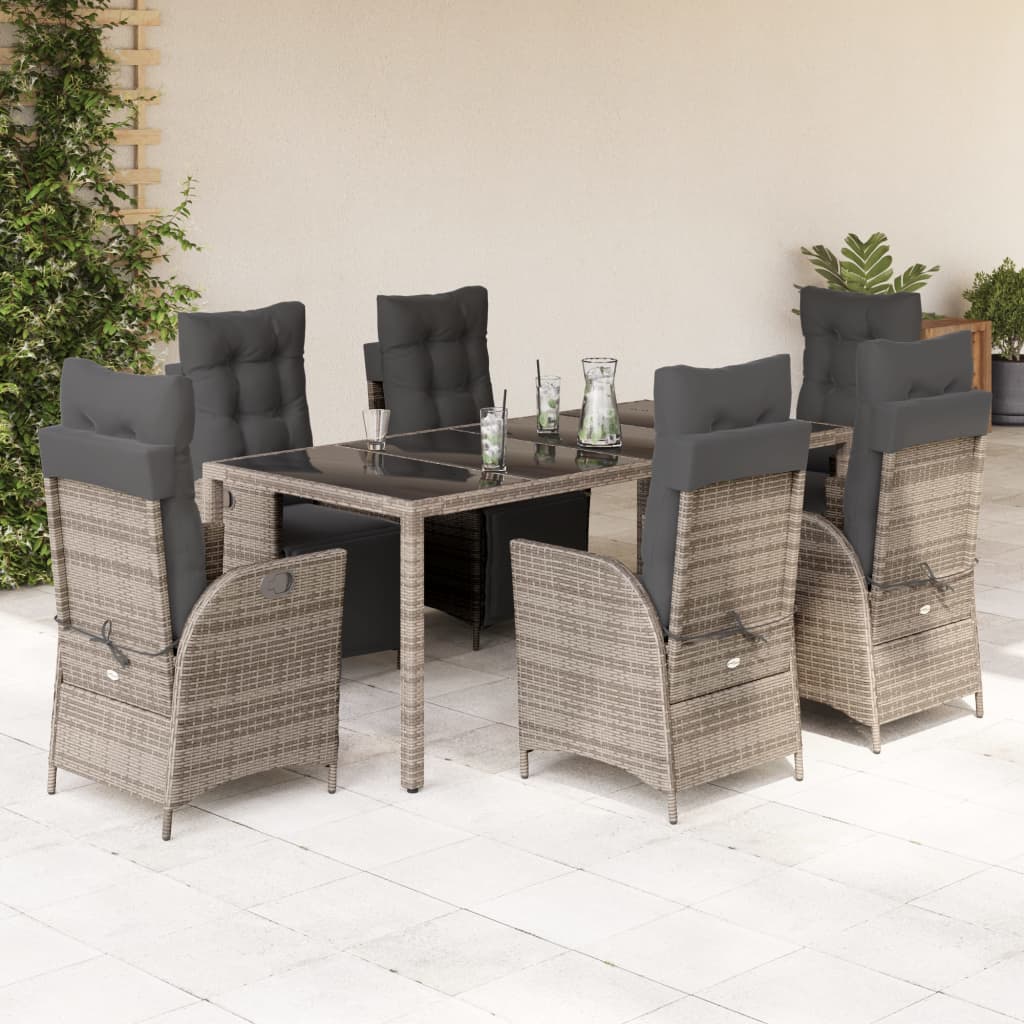 9-delige Tuinset met kussens poly rattan grijs