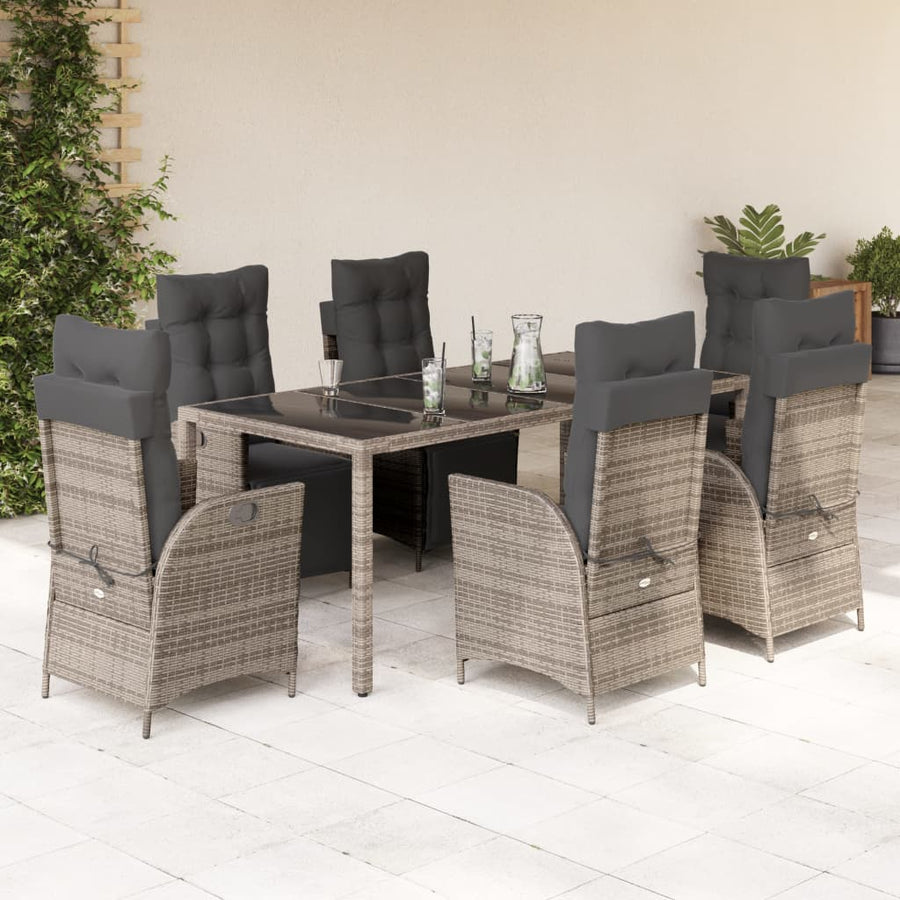 9-delige Tuinset met kussens poly rattan grijs