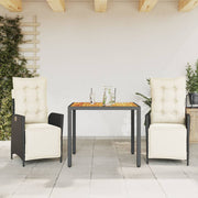 Tuinset 3-delig poly rattan zwart met kussens