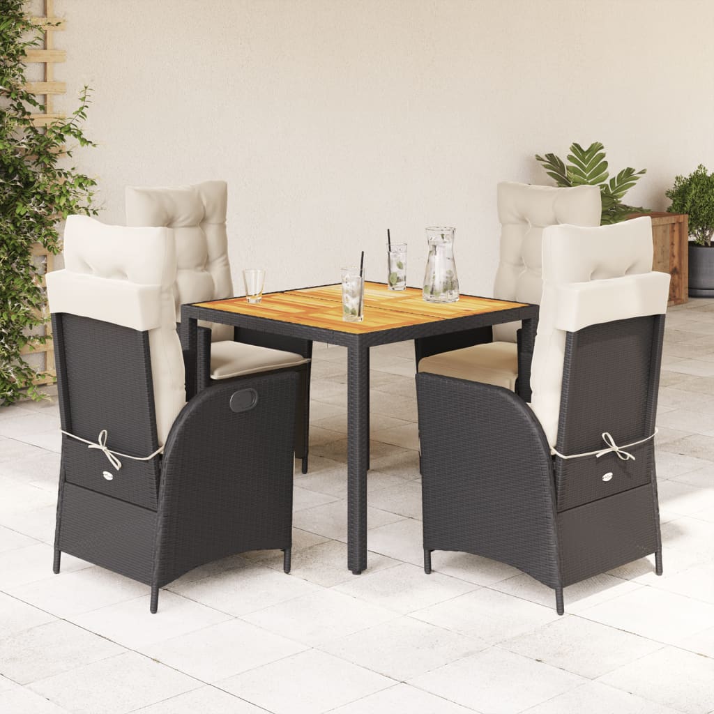 5-delige Tuinset met kussens poly rattan zwart
